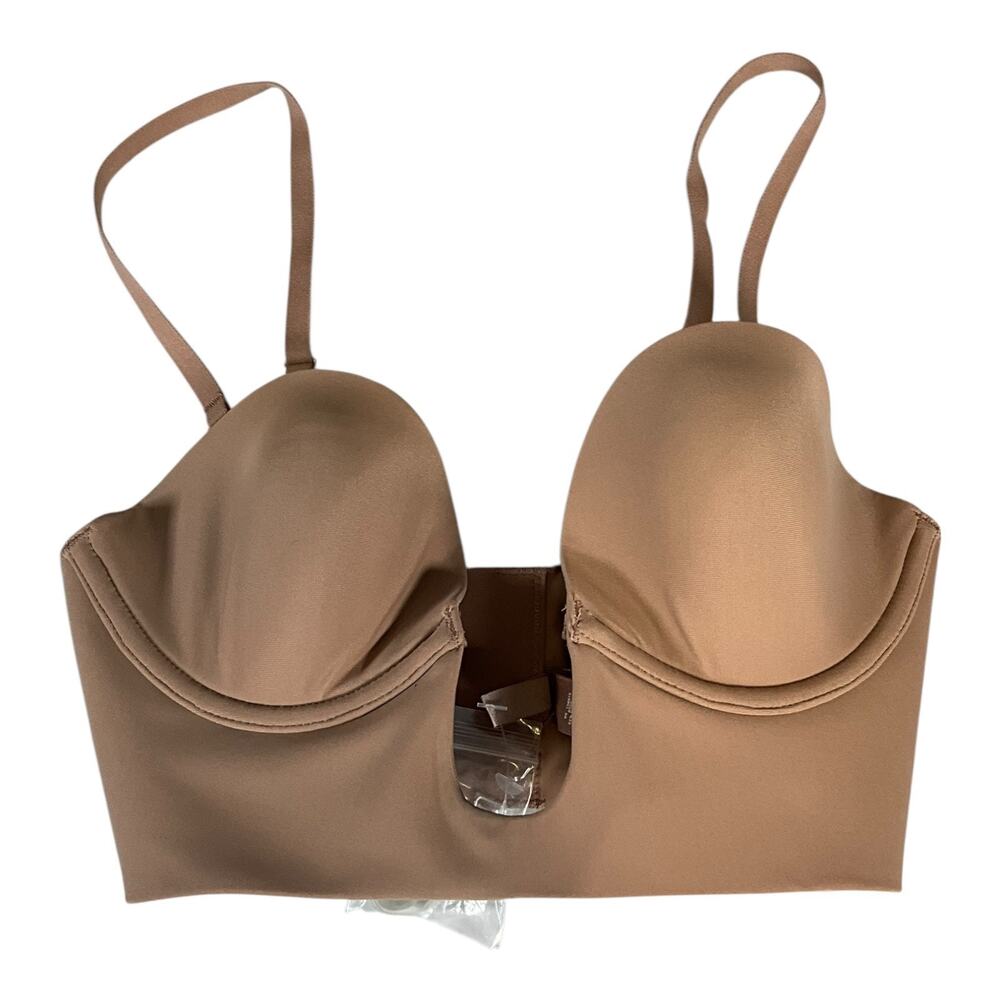 NWT SKIMS Deep Plunge Bra Nude Push Up Convertible Strapless Clear Straps Bra XS